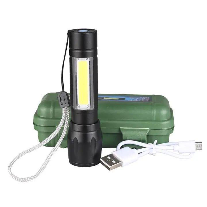 Portable LED Flashlight – Mini Rechargeable Torch With Side Light & Waterproof - Metal Body