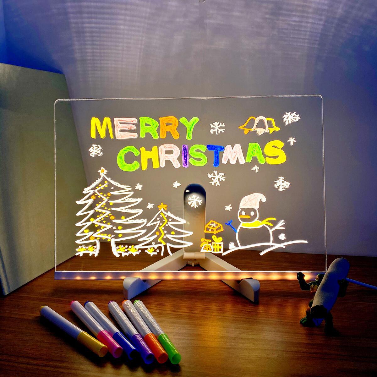 LED Light-Up Writing Board (12×8 cm) | Acrylic Message Pad with Stand | Colorful DIY Notes & Erasable Pens