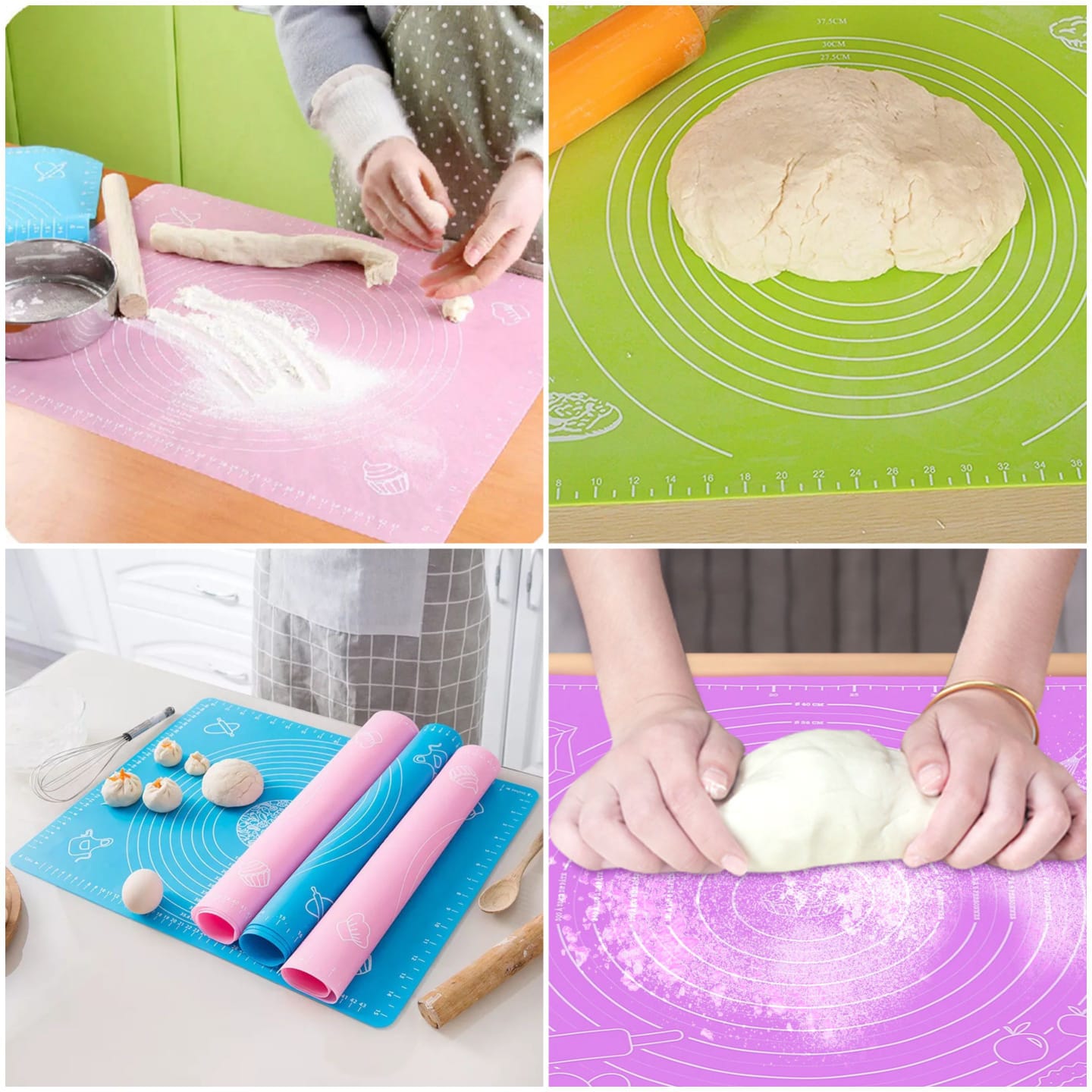 Silicone Baking Roti Mat With Measurements – Heat Resistant Non-Stick Flour Rolling & Kneading Dough Pad | Size 50x40 (Random Color)